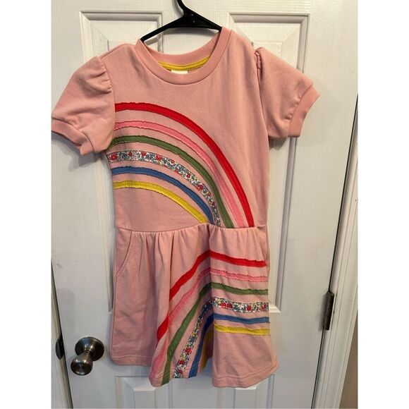 Mini Boden girls size 5-7 T dress pink sweatshirt rainbow applique - Picture 1 of 5